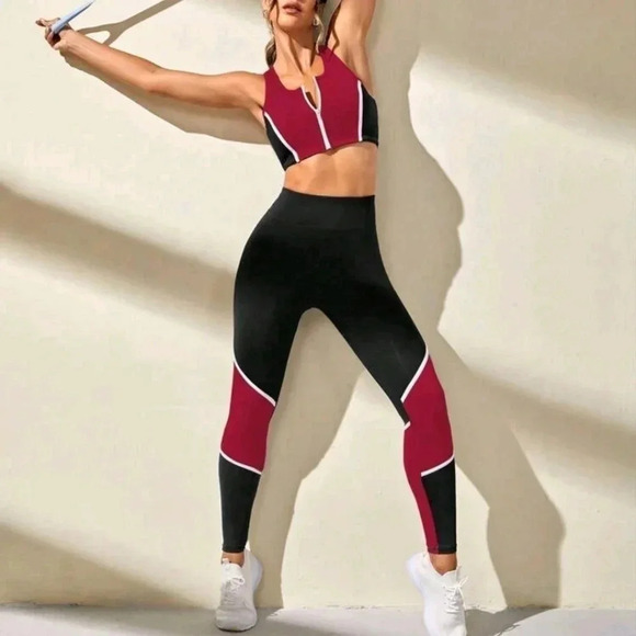 Black red white jogger exercise 2 piece set women's bra athletic casual wear XL - Picture 3 of 6